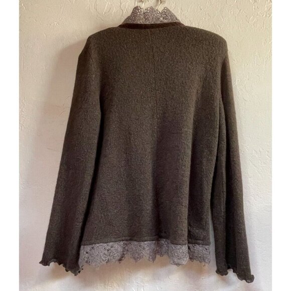 Marilu Women Wool Embroidered Lace Trim Blazer Jacket Size S/M Brown Boho Floral - Picture 2 of 8